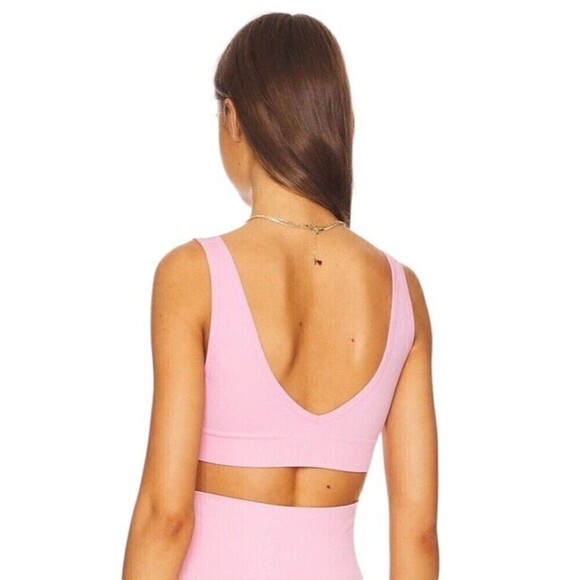 We Wore What  XSmall Pink Lilac Athleisure Unpadded Pullover V-Neck Bra NWT - Picture 2 of 8